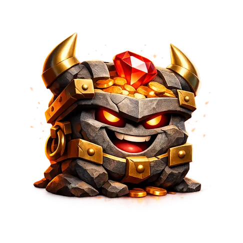 Premium 3D rock crystal trophy glowing with golden light on dark background for RockWin Casino promo section